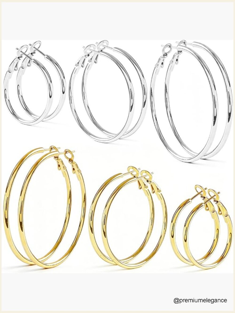 6 Pairs Hoop Earrings Set - 14K Gold Plated Stainless Steel Hypoallergenic